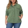 thumbnail image 4 of Agnes Orinda Women's Plus Size St. Patrick's Day Jean Jacket Stitching Button Washed Denim Outerwear Coat 4X Green, 4 of 6