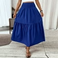 thumbnail image 5 of WTOBBY Women's Solid Color A-Line Pocket Skirt Elastic Waist Pleated Maxi Skirt Casual Summer Beach Skirt with Contrast Splicing Panel and Drawstring Waist,Royal Blue L, 5 of 5