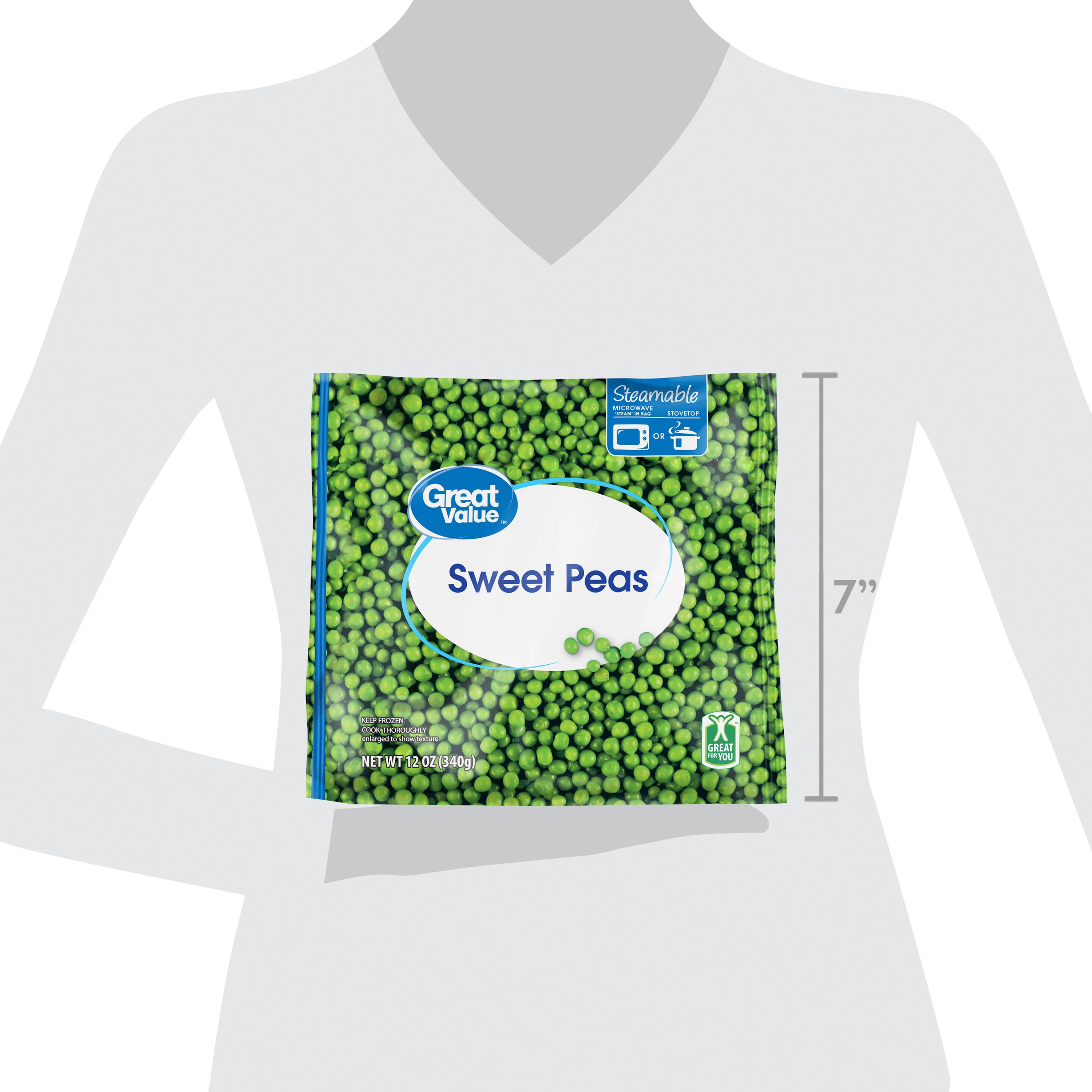 Great Value Sweet Peas, 12 oz (Frozen) Steamable Bag, No Added Sugars