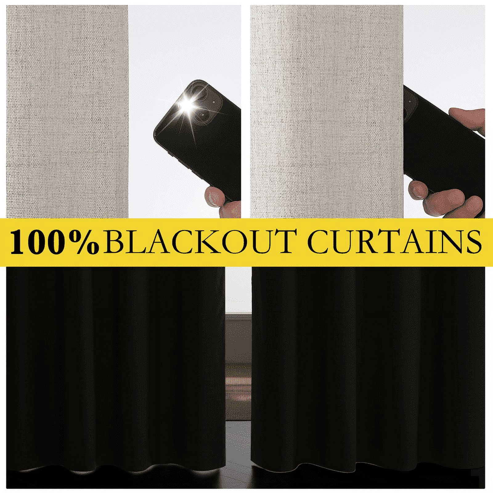 NICETOWN Full Blackout Linen Curtains, Room Darkening Grommet Noise Reducing Drapes for Bedroom Living Room, 52"x 84", Brich, 2 Panels