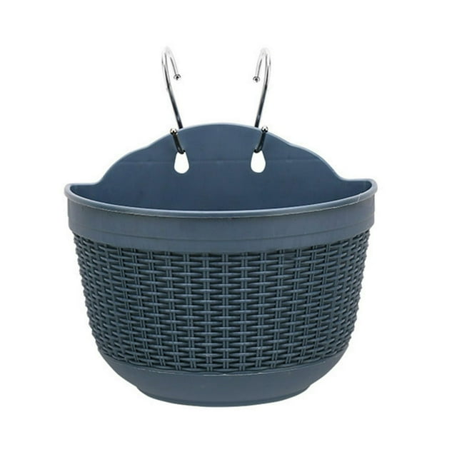 YOPTOP Wall Hanging Planters Railing Hanging Planters Plastic Plants Pot Wall Mounted Hanging Basket Fence Flower Pots Plants Container with Hooks 1pc,blue,M