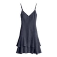 thumbnail image 3 of Oplxuo Women's Spaghetti Strap Linen Mini Dress, Cute Layered Slit Hem Summer Sleeveless Bohemian Vacation Beach Dresses, 3 of 6
