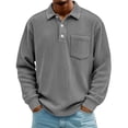 thumbnail image 2 of Mens Polo Shirts Long Sleeve Corduroy Lapel Collar Men Shirts Casual Comfort Button-Down Golf Shirt with Pocket, M, 2 of 5