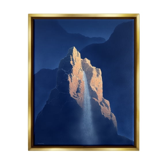 Stupell Surreal Stone Cliff Waterfall Landscape Painting Gold Floater Framed Art Print Wall Art