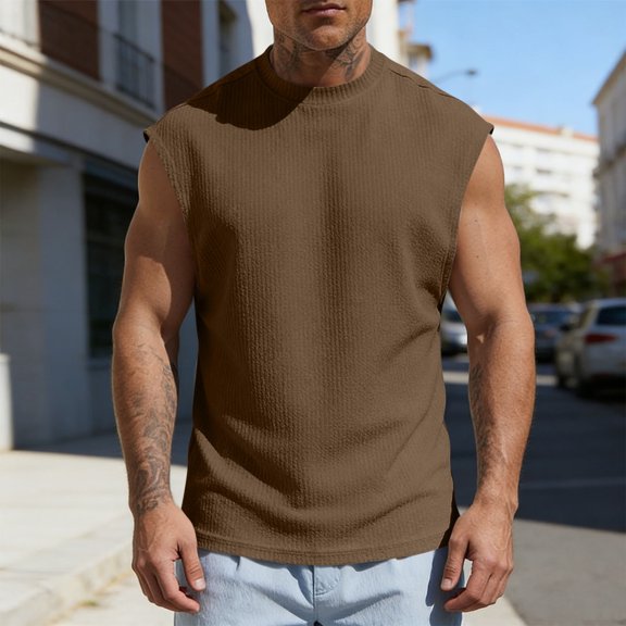 Horkkom Tank Tops men Solid Color Crew Neck Sleeveless Shirts Comfortable Summer Workout Casual Shirts, M-3XL