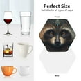 thumbnail image 4 of KLL Drink Coasters Set Hexagon of 4,PU Leather Absorbent Coasters Set Decorative Coffee Cup Coasters Housewarming Gift for Home Decor-Tribal Style Raccoon, 4 of 5