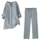 thumbnail image 1 of Conjuntos de 2 piezas para mujer: conjunto de blusa ancha y pantalones elásticos, camisa informal con cuello en V y pantalones para llevar en la calle o en la playa, poliéster, corte holgado, talla, 1 of 4