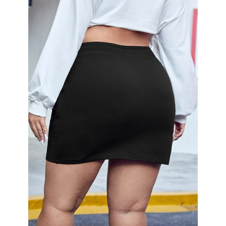 Crazy June Women s Plus Size Drawstring High Waist Pocket Sports Skirt Relaxed Drawstring Mini Skirt