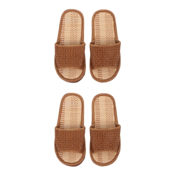 HOMEMAXS 2 Pairs Rattan Home Use Slippers Summer Sandals Bamboo Woven Slippers Apricot