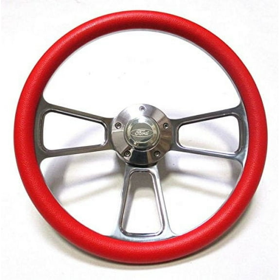 Red Steering Wheel for Flaming River, Ididit Steering Column 14" Ford Horn