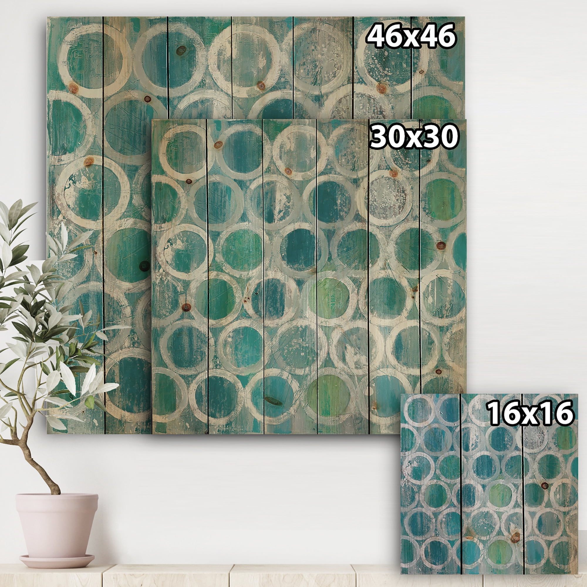 Designart 'Blue Natural Circle' Modern & Contemporary Print on Natural Pine Wood