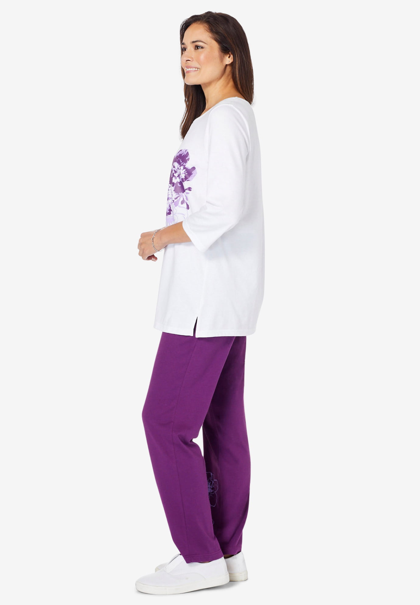 Woman Within Women's Medium 14-16 Floral Tee And Pant Set