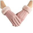 thumbnail image 4 of Women Suede Faux Fur Fleece Lined Soft Gloves Touch Screen Winter Thermal Cuff Mitten, 4 of 6