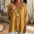 thumbnail image 7 of Setooff Solid Ruffle V Neck Loose Womens Tops, Lightweight Cotton Linen Blend 3/4 Length Sleeve Casual Trendy Womens Shirts, 7 of 7
