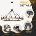 thumbnail image 2 of Farmhouse Wagon Wheel Chandelier 47" Black Rustic Light Fixtures 18-Light Wood Round Chandelier for Foyer Living Room Entryway Dining Room, 2 of 7