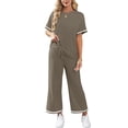 thumbnail image 5 of Textilo Womens 2 Piece Outfits Jogger Lounge Summer Sweatsuits Travel Short Sleeve T Shirt Comfortable Wide Leg Pants Set Khaki S, 5 of 6
