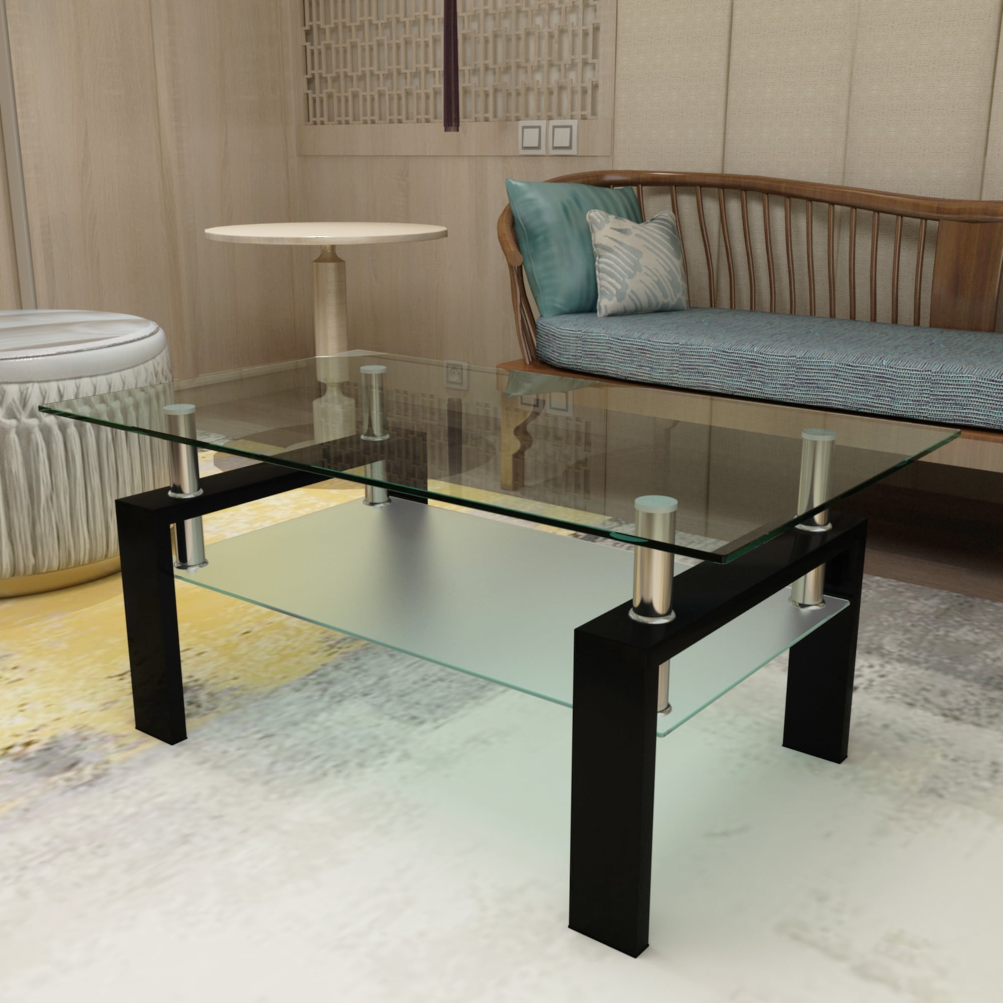 Euroco Rectangle Glass Coffee Table, Clear Coffee Table, Modern Side Center Tables for Living Room, Living Room Furniture
