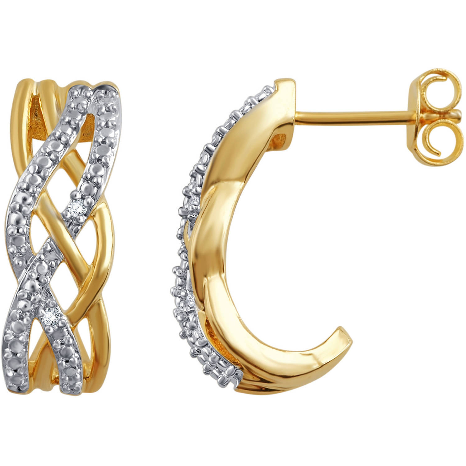 Diamond Accent Yellow Gold Tone Over Brass Fashion Criss Cross Hoop Earring