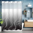 thumbnail image 6 of No Hook Shower Curtains with Snap-in Liner Set, Black Geometric Waterproof Hotel Bathroom Shower Curtain, Modern White Stripe Abstract Distortion Art Mesh Top Window Bath Curtains 60''x72'', 6 of 9