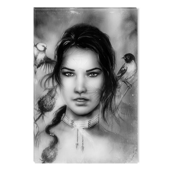 Startonight Canvas Wall Art Black and White Abstract Grunge Indian Girl, Dual View Surprise Artwork Modern Framed Ready to Hang Wall Art 100% Original Art Painting 23.62 X 35.43 inch