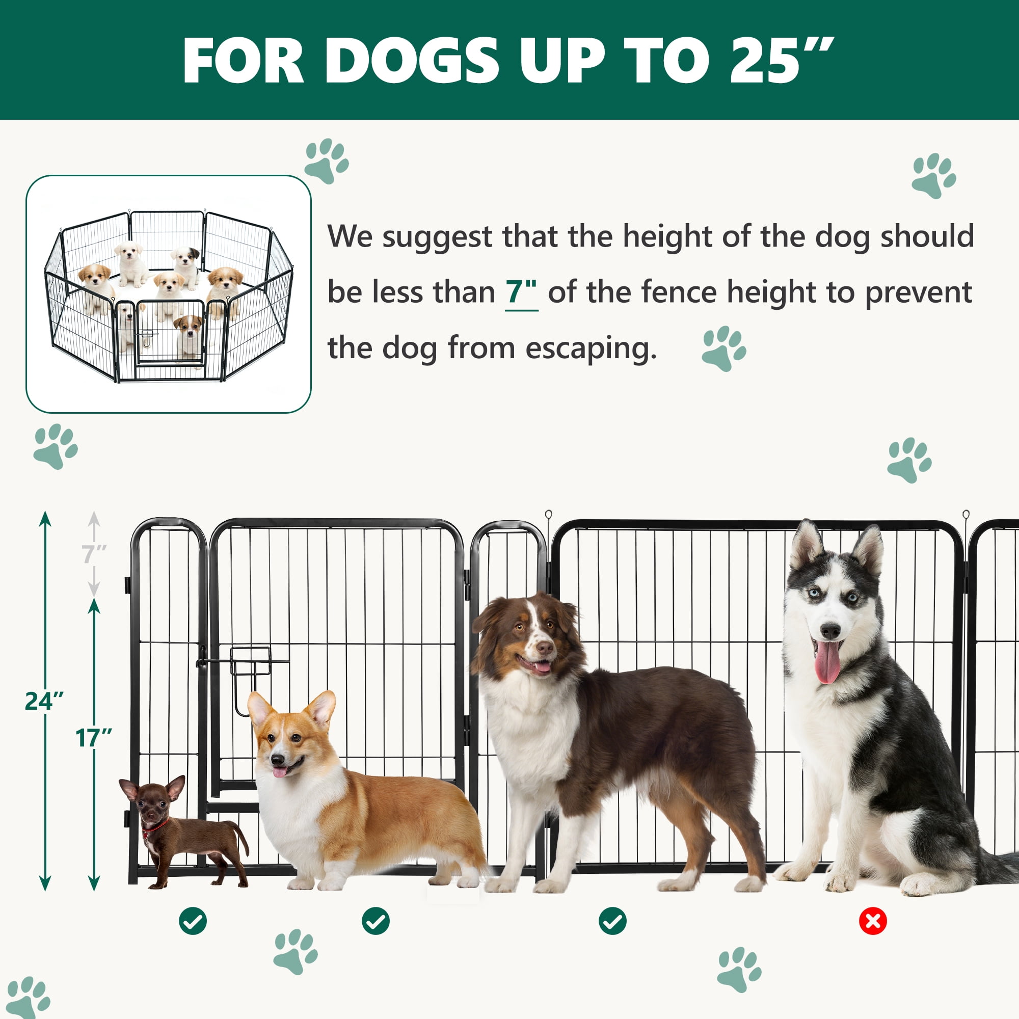 WLLJOY Dog Playpen, 24 Inch 8 Panels Heavy Duty Metal Pet Fence for Indoor/Outdoor, Large Dog Exercise Pen for RV Camping/Yard/Garden, Black