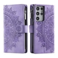 thumbnail image 3 of Feishell Zipper Wallet Case for Samsung Galaxy S21 Ultra,for Women Men,Stylish Embossed Pattern PU Leather Multi Card Slots Magnetic Clasp Flip Stand Crossbody Phone Case with Shoulder Strap,Purple, 3 of 11