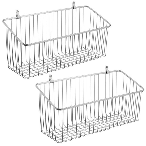 Mdesign Metal Wall Mount Hanging Basket For Home Storage Large 2 Pack Chrome Com - Metal Basket Wall Decor