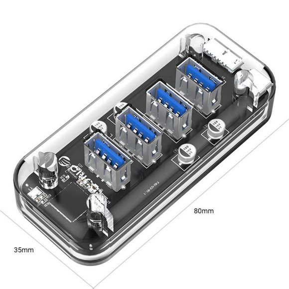 Concentrateur USB 3.0 avec Interface à Double Alimentation, Répartiteur USB à 4 Ports avec Voyant Lumineux pour Ordinateur Portable PC, Adaptateur OTG
