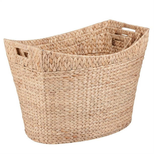 Honey Can Do Woven Water Hyacinth Baskets with Handles, Brown (Set of 3)