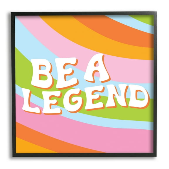 Stupell Industries Retro Be a Legend Inspirational Painting Black Framed Art Print Wall Art, 12 x 12
