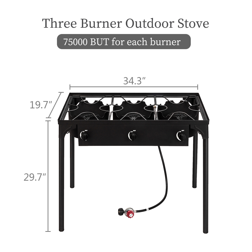 Ktaxon 3 Burner Gas Propane Cooker Outdoor Camping Picnic Stove Stand BBQ Grill - image 5 of 8
