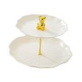 thumbnail image 4 of Soporte para cupcakes y postres, soporte para pasteles, centro de mesa, elegante soporte para cupcakes de 2 niveles Beige con oso dorado, 4 of 9