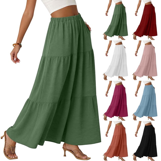 Sentmoon Maxi Skirt for Women High Waist Golf Skirts for Women Comfy Solid Color with Pockets Flowy Regular Fit Womens Skirts for Work and Office S-2XL