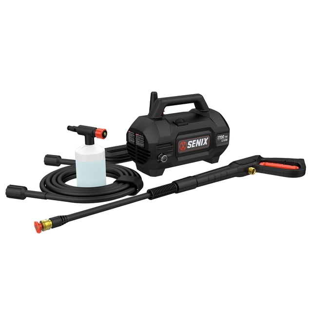 SENIX Hidrolavadora Eléctrica de 1700 PSI, 1,2 GPM y 13 Amperios para Automóviles, Casas, Terrazas y Embarcaciones, con Boquilla Turbo y Cañón de Espuma, HPWE13-L