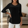 thumbnail image 5 of Olyvenn Womens Ruffle 3/4 Sleeve Dressy Blouses Casual Crew Neck Double Layers Mesh Shirts Flowy Tunic Tops Black S, 5 of 9