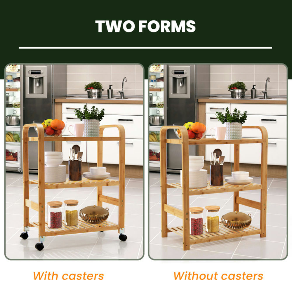 Finihen Rolling Cart, Kitchen Island Cart, Multifunctional Bamboo Kitchen Rolling Cart with Locking Casters and Sided Handles-3-Tier, for Kitchen, Dining Room, Natural Finihen Rolling Cart, Kitchen Island Cart, Multifunctional Bamboo Kitchen Rolling Cart with Locking Casters and Sided Handles-3-Tier, for Kitchen, Dining Room, Natural