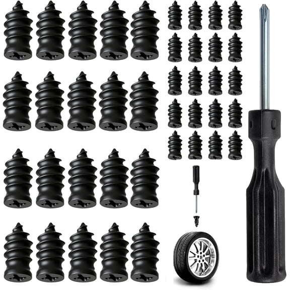 Tire Repair Nails Kit with 2 Sizes, Screw in Tire Repair Plugs, Vacuum Rubber Nail, Fast Self-Service Tire Repair Tools for Car, Motorcycle, Truck, Tractor Tire Puncture Repair