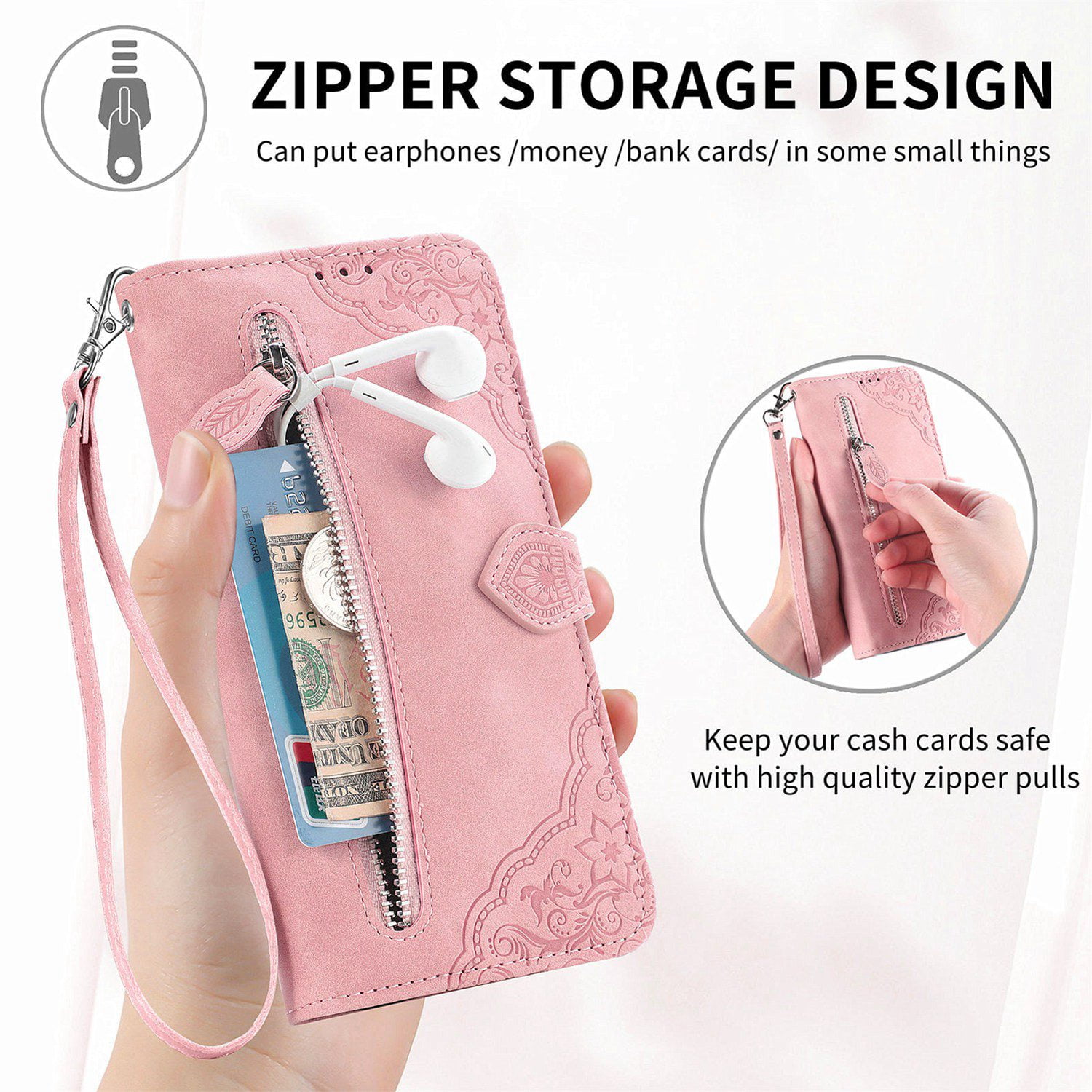 ETFAST Wallet Multi Card Slot Flip Zipper Leather Case For OPPO Reno 11Pro 11F Reno 10 Pro Plus Reno 9 Pro Plus 8Pro 8Lite 8T Reno 7 Pro 6 Pro Plus Reno 5 5A 5F 5Lite 5Z Phone case