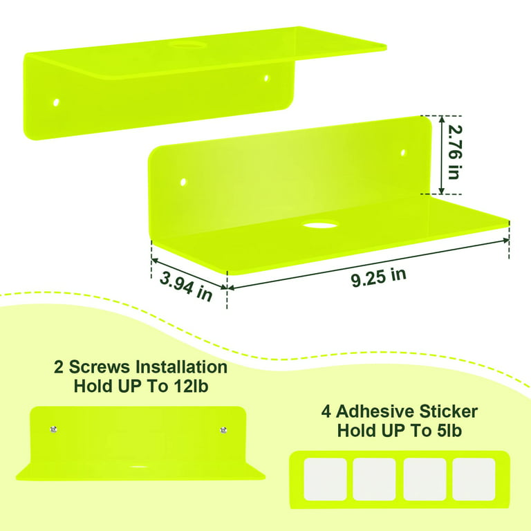 luium 9 Inch Acrylic Floating Shelf No Drill Adhesive Wall Shelf Set of 4  for Funko Pop Storage, Floating Shelves Damage-Free Expand Wall Space for