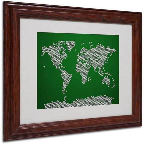 Trademark Fine Art "Soccer Balls World Map" Matted Framed Art by Michael Tompsett