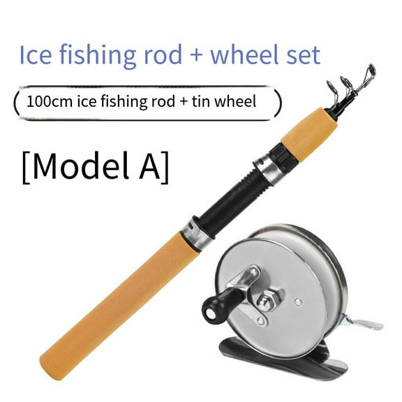 60/80/100Cm Ice Fishing Rod Set - Carbon Woodgrain Rod With Red Ice Reel Set