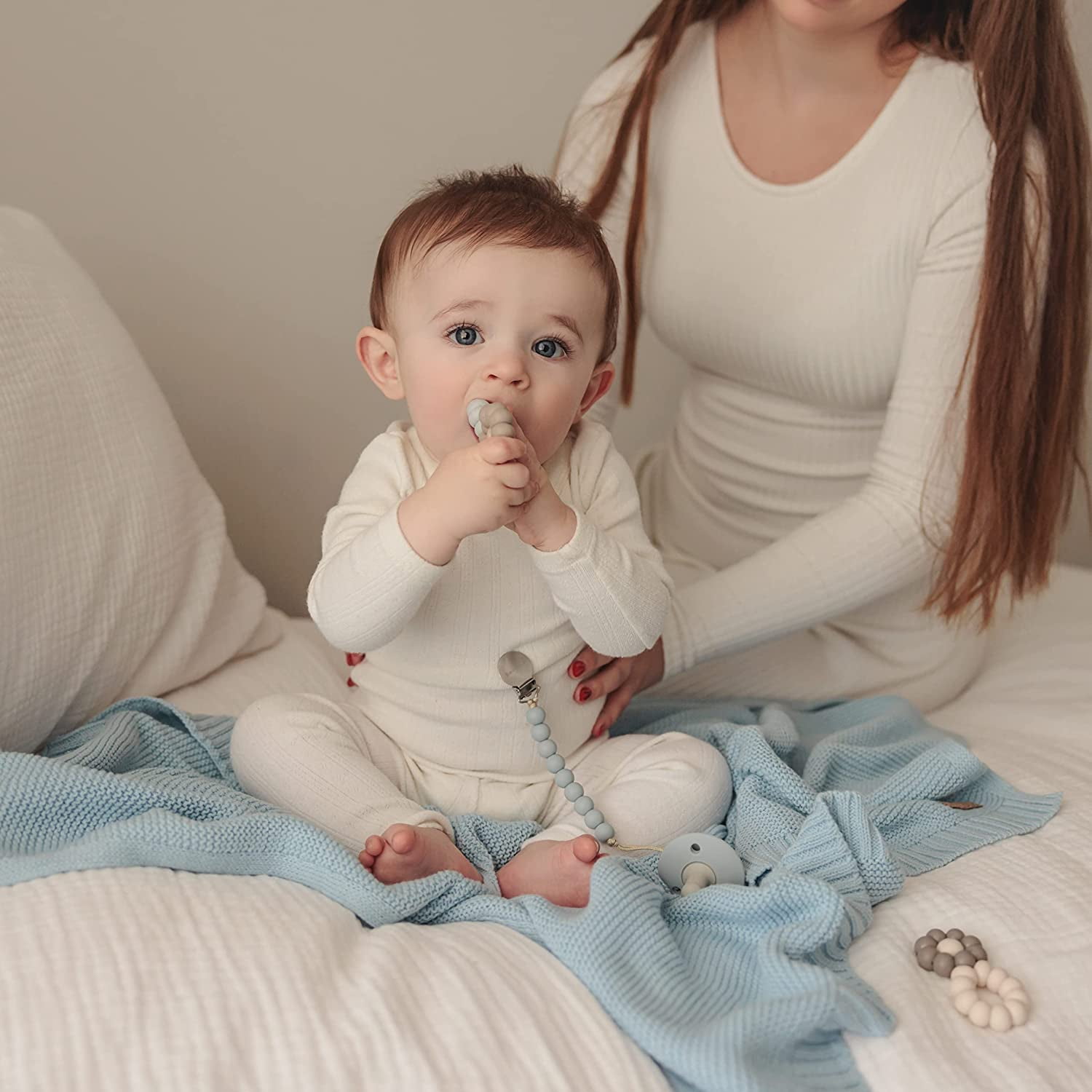 Bleu La La Boys Blue Organic Cotton Knit Baby Blanket, Receiving Swaddle for Baby Boy and Girl, Gift for Newborns