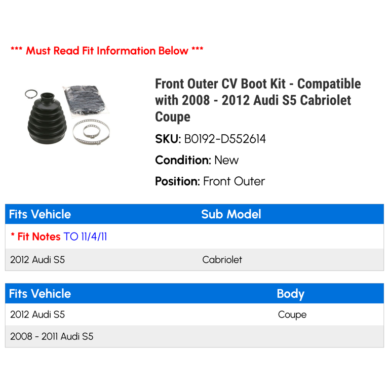 Outer CV Joint Boot Kit With Clamps For Subaru - Fits Crosstrek, Forester, Impreza, Legacy, WRX & More (Part #28323AG020)