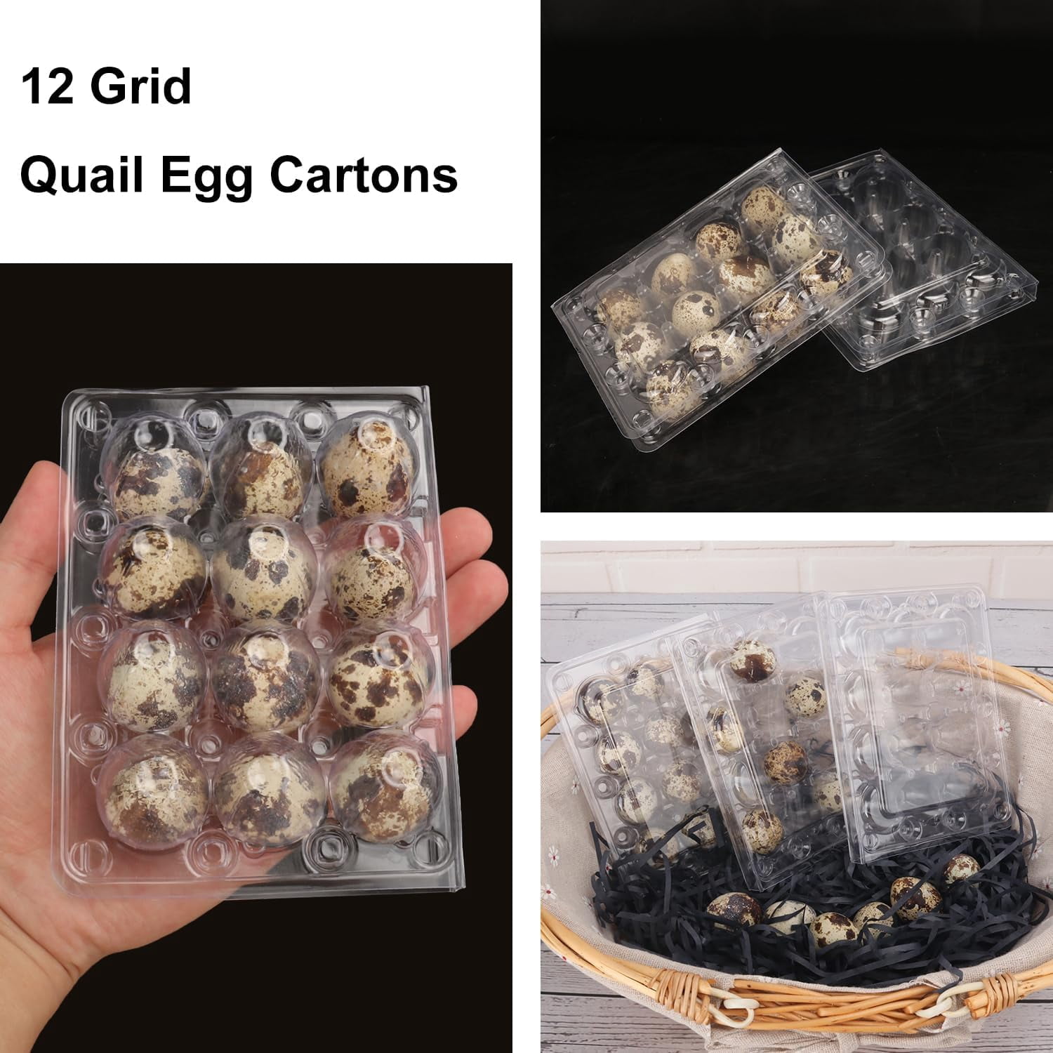 Clear Plastic Quail Egg Trays, Pack of 220 Cartons Holds 12 Eggs Securely for Bulk Storage and Display