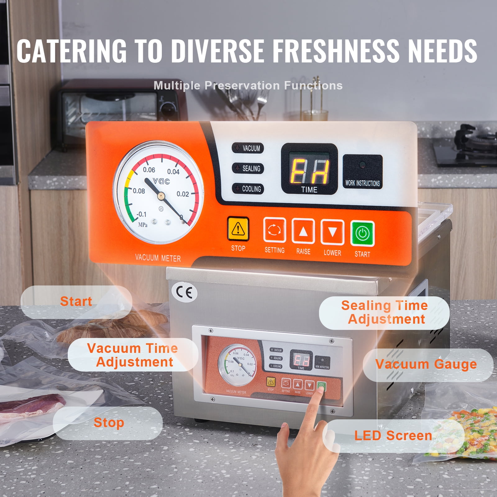 KFFKFF Chamber Vacuum Sealer, 260W Power, Vacuum Packaging Machine for Wet Foods, Meats, Marinades, and More, Compact Design with 10.2-inch Sealing Length