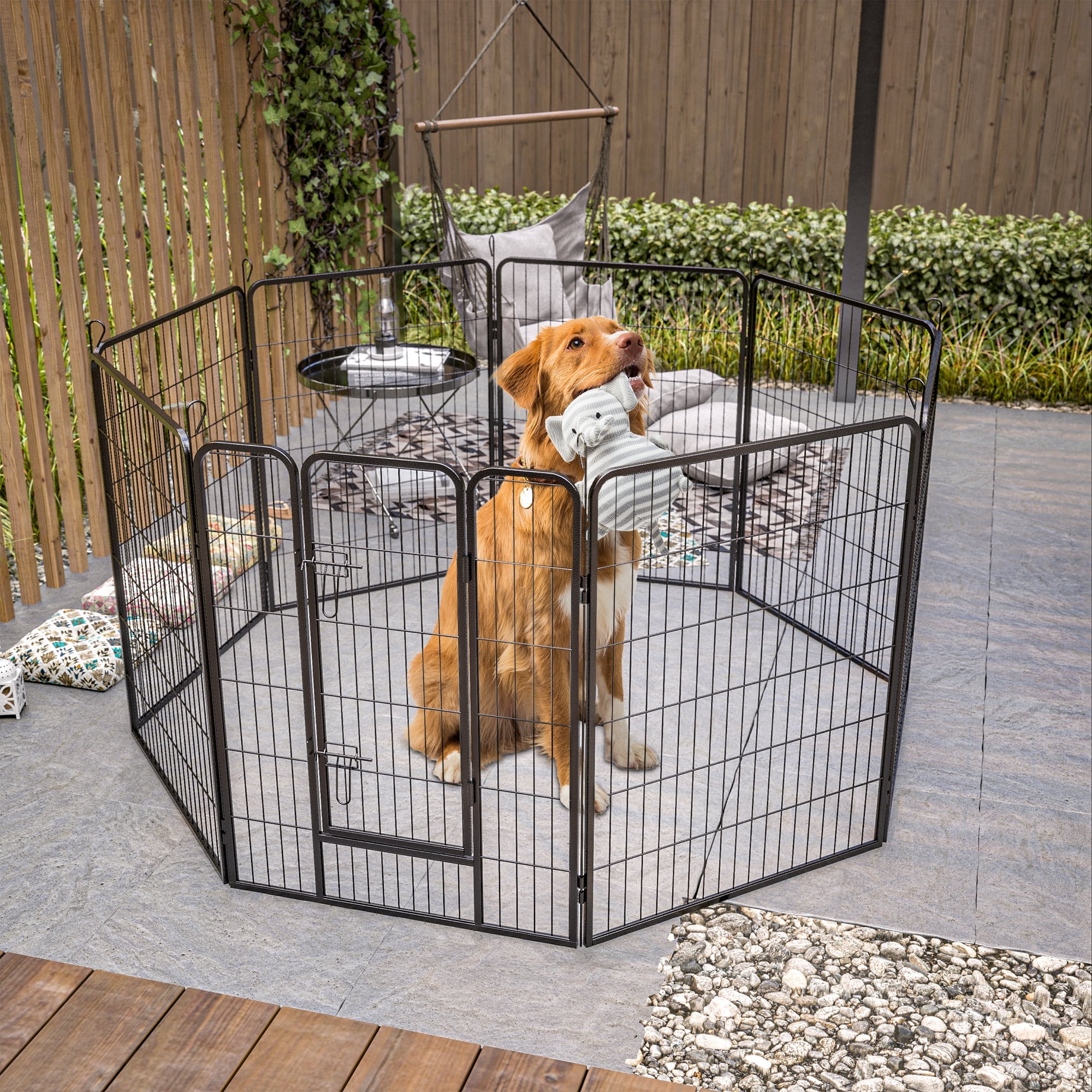 40" Outdoor Dog Fence Heavy Duty Dog Pens 8 Panels Temporary Pet Playpen with Doors Metal Exercise Pens Puppy Playpen