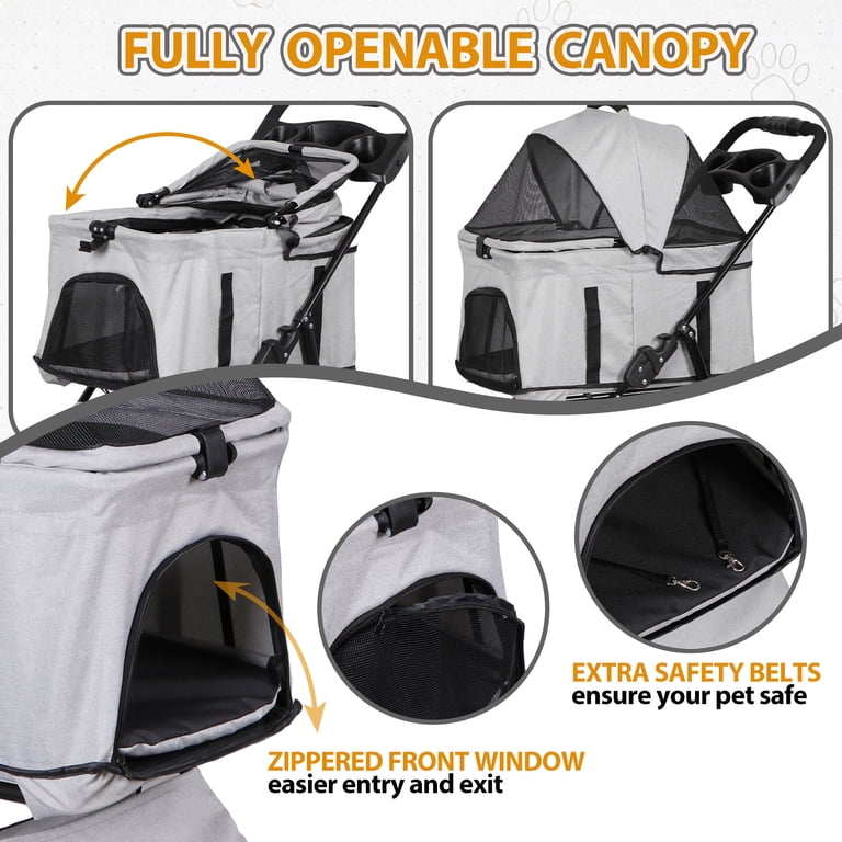 HomGarden 3-in-1 Pet Stroller with Detachable Carrier, Gray, 44 lb Max photo 4