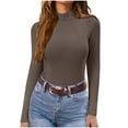 thumbnail image 3 of YOIAVAIOY Long Sleeve Shirts for Women Stripe Y2k Tops High Collar Casual Basic Base Layer Clothes Coffee M, 3 of 7