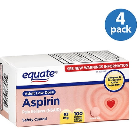 Equate Low Dose Aspirin, 100ct (Pack of 4)