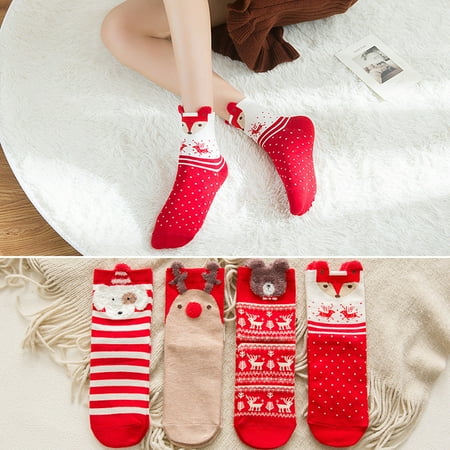 

1 Pair Christmas Socks Contrast Colors Christmas Elements Striped Medium Tube High Elasticity Keep Warm Cartoon